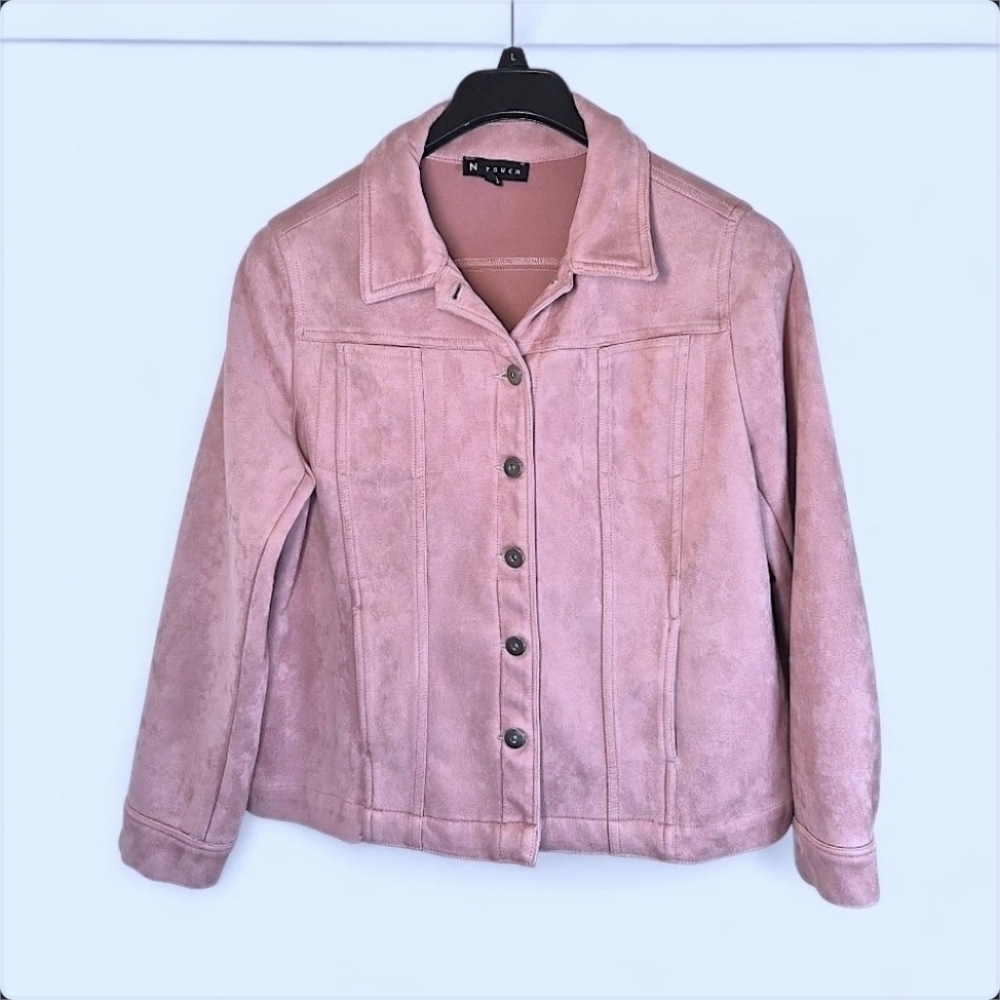 Dusty Rose Faux Suede Button Up Stretch Jacket Size M Soft